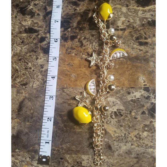 Lemon Charm Bracelet Gold Tone Fruit Starfish - Picture 2 of 4